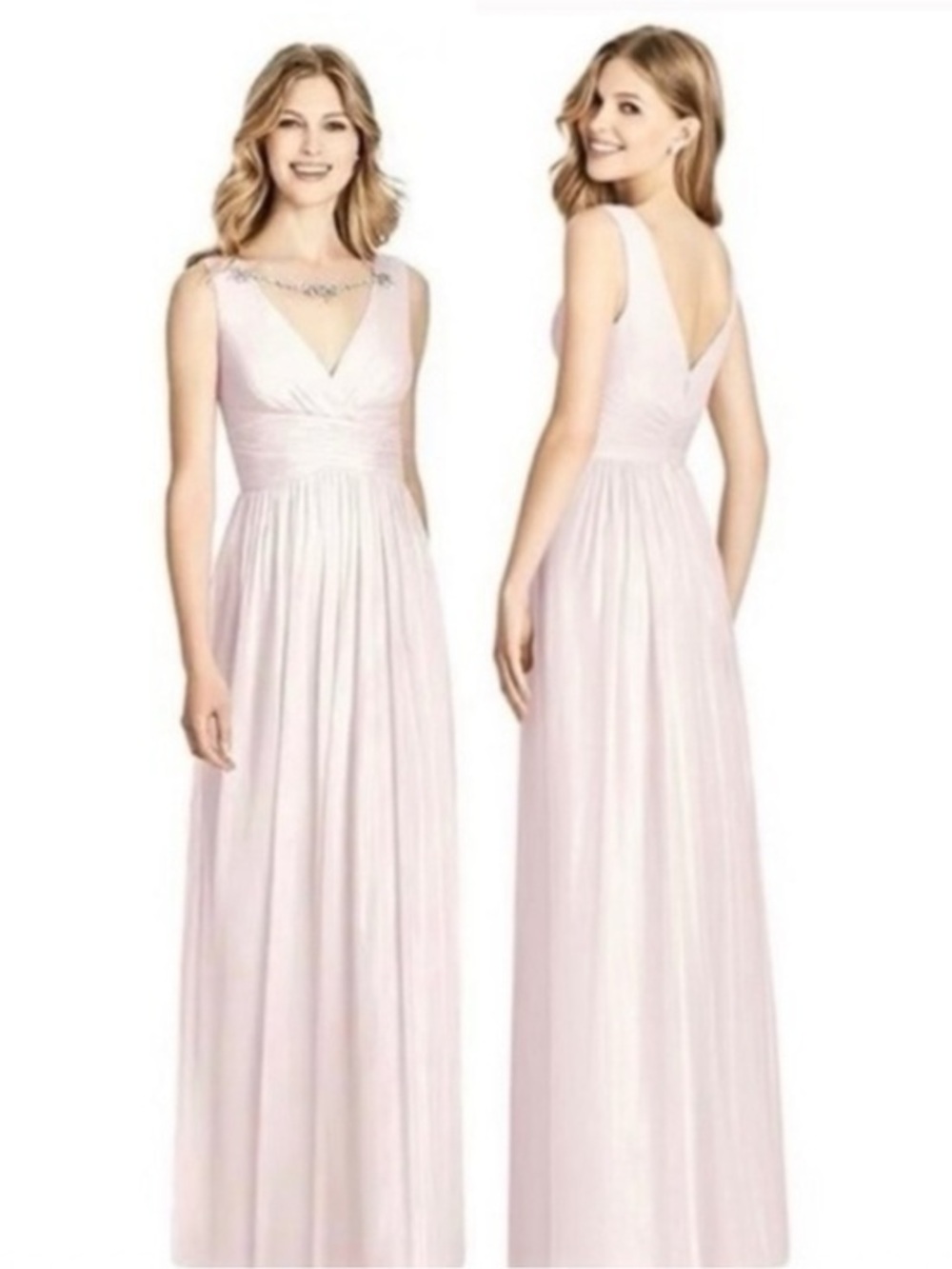 NWT Jenny Packham Dessy Group Chiffon Rhinestone Crystal Maxi Dress Pink JP1005